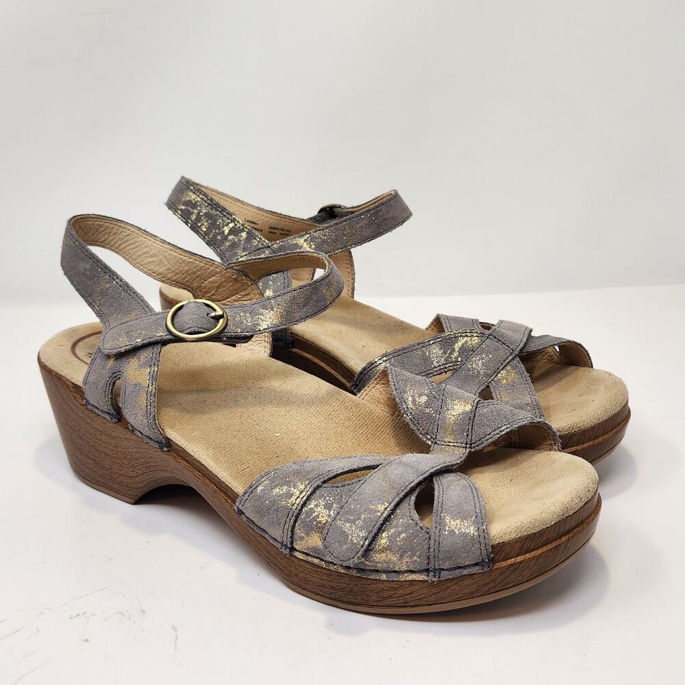 Dansko Season Stone Gray Metallic Leather Sandals Size 42 US 11.5 Comfort Shoes